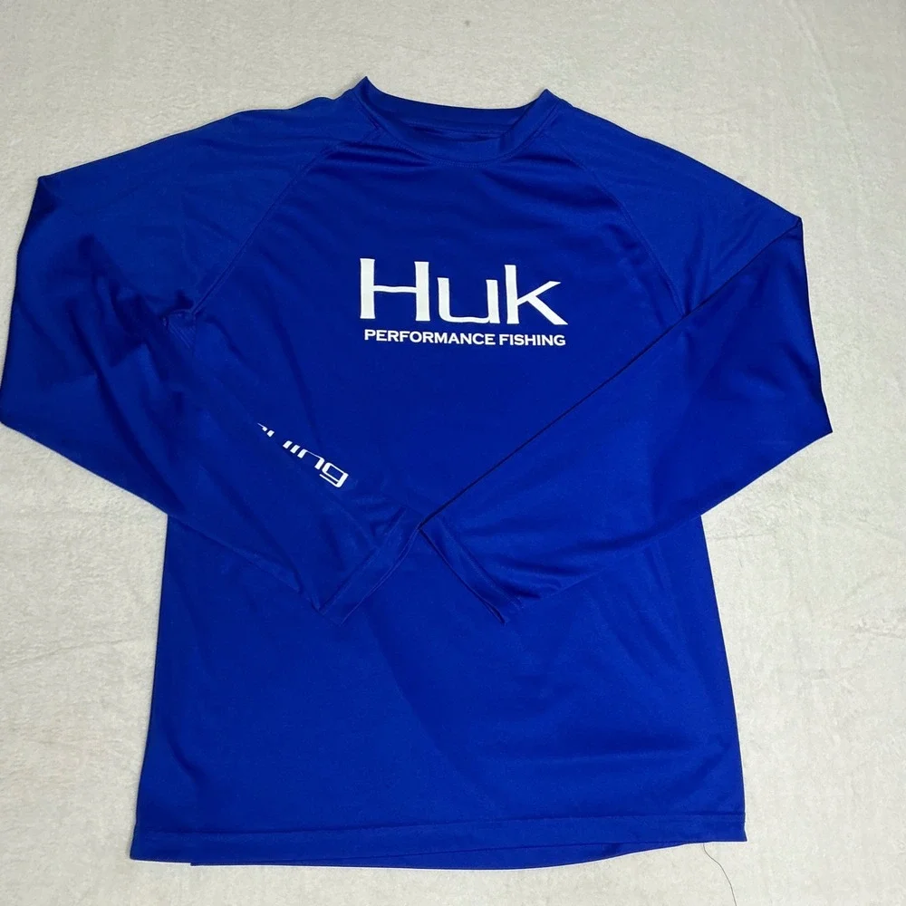 Huk Performance Fishing Long‎ Sleeve Rash Guard Shirt Royal Blue Men's Size M